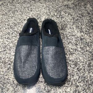 Lands end navy plaid hard bottom slip on house shoes women’s 11